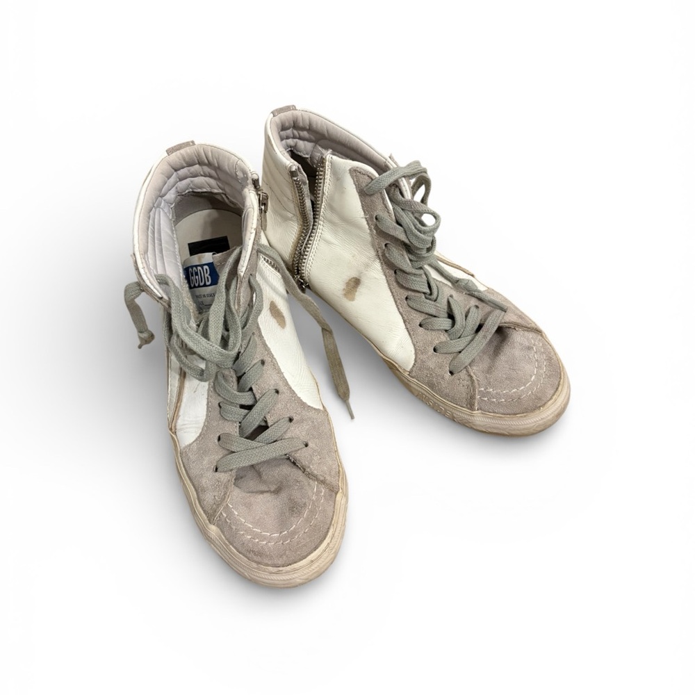 Golden Goose Gray and White High-Top Sneakers